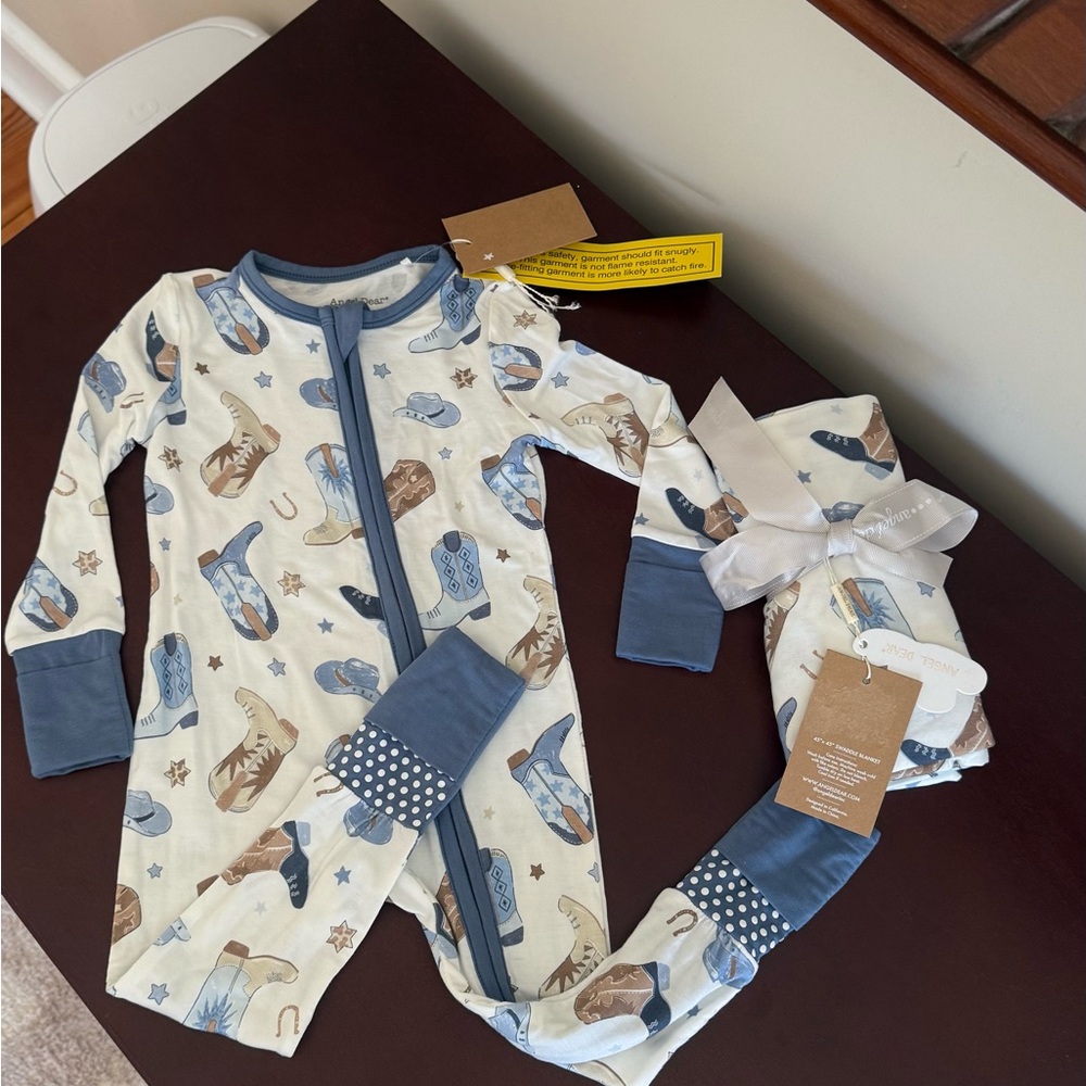 Angle Dear Cowboy Print Baby Onesie with Swaddle
